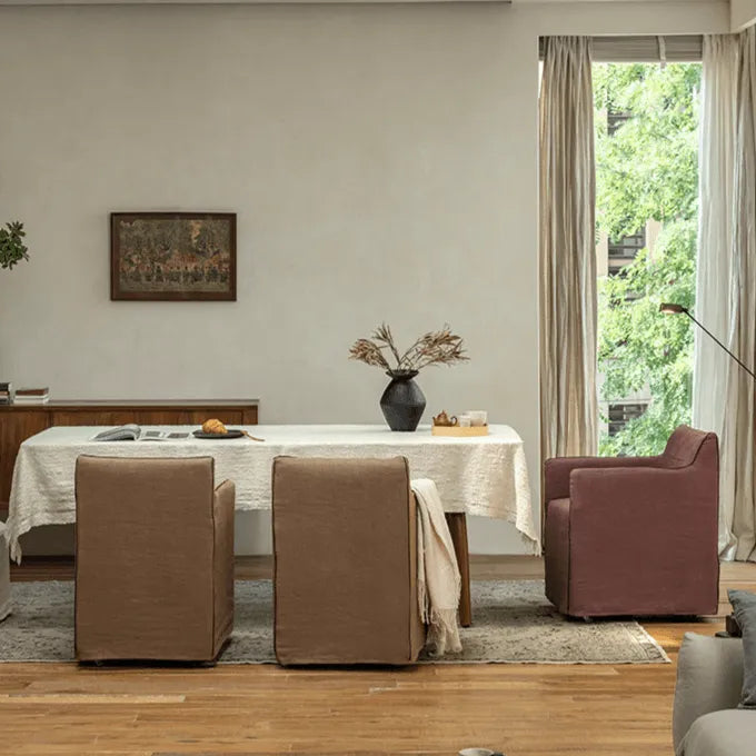Wabi-Sabi Slipcovered Dining Chair with Casters & Linen Texture