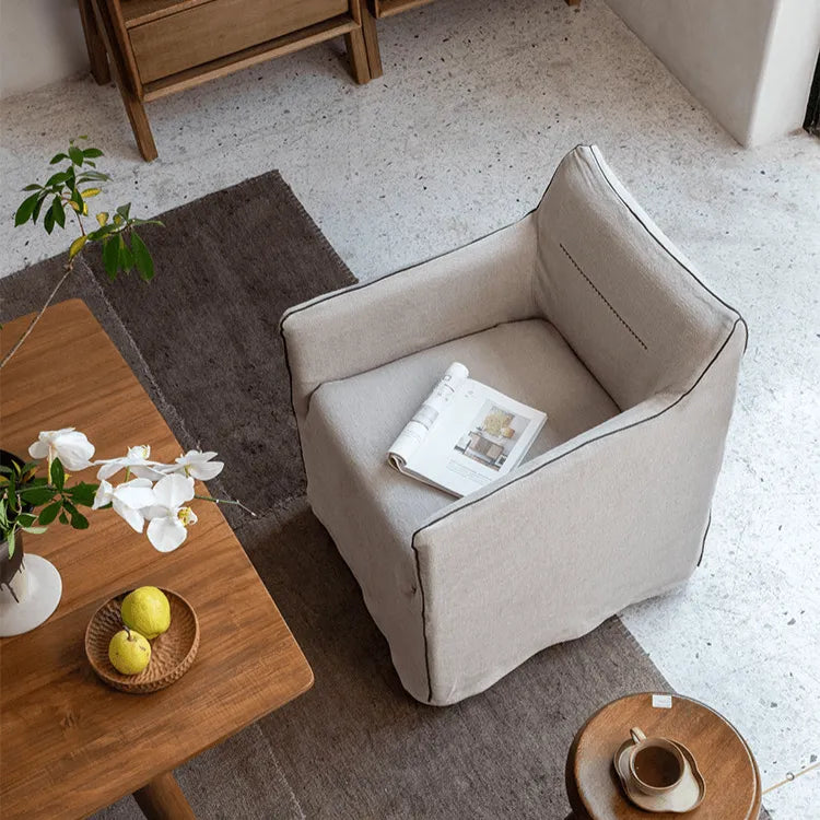 Wabi-Sabi Slipcovered Dining Chair with Casters & Linen Texture Main Product Image Main image