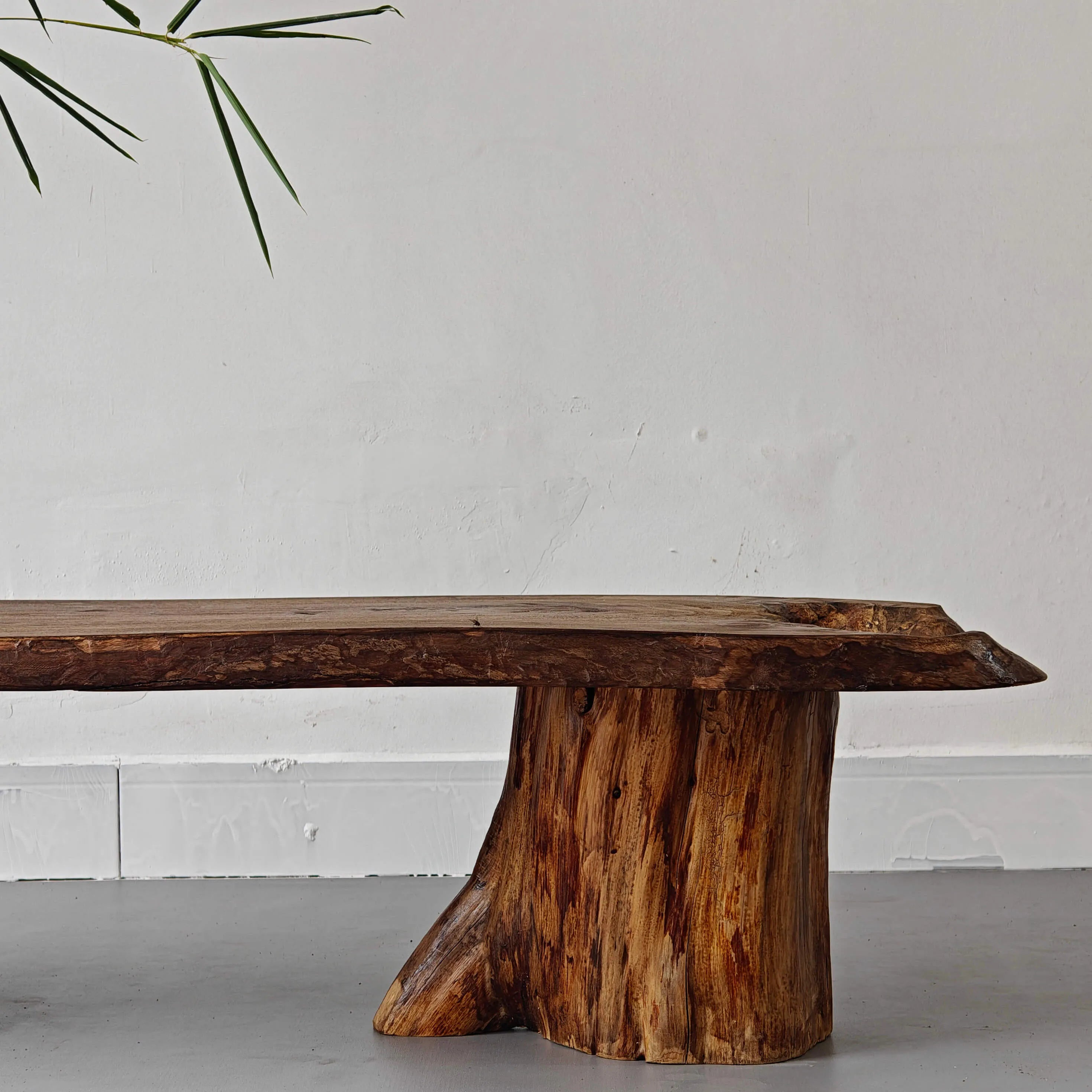 Wabi-Sabi Solid Wood Entry Bench with Organic Silhouette and Raw Stump Bases