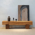 Wabi-Sabi Solid Wood Entryway Bench with Block Base and Hand-Finished Grain