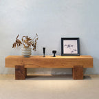 Wabi-Sabi Solid Wood Entryway Bench with Block Base and Hand-Finished Grain