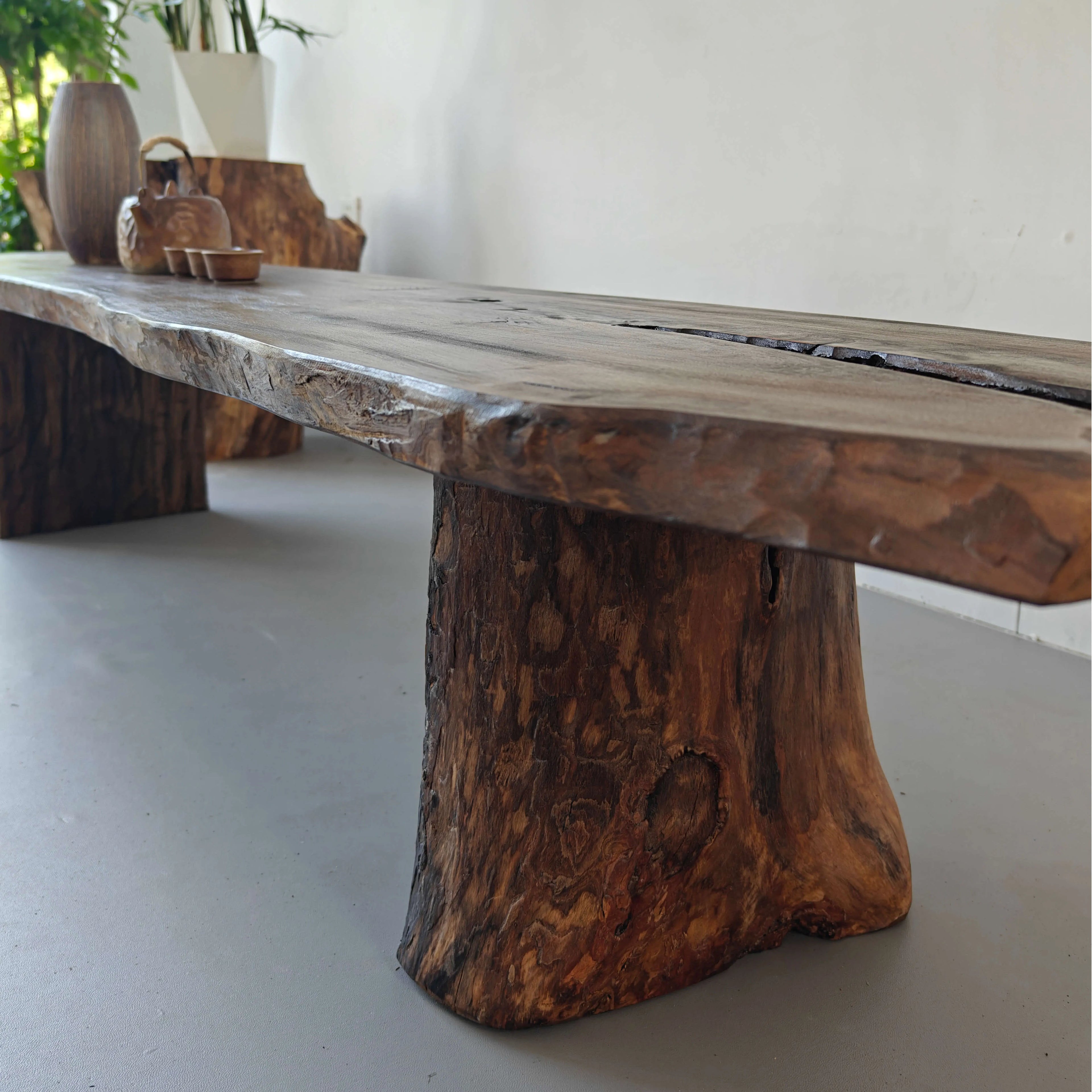 Wabi-Sabi Solid Wood Entryway Bench with Live Edge and Natural Imperfections