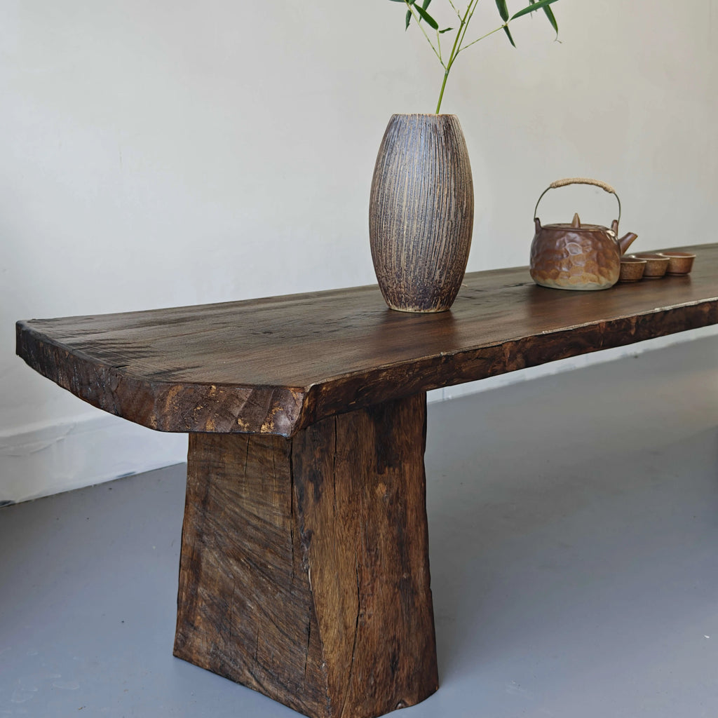 Wabi-Sabi Solid Wood Entryway Bench with Live Edge and Natural Imperfections