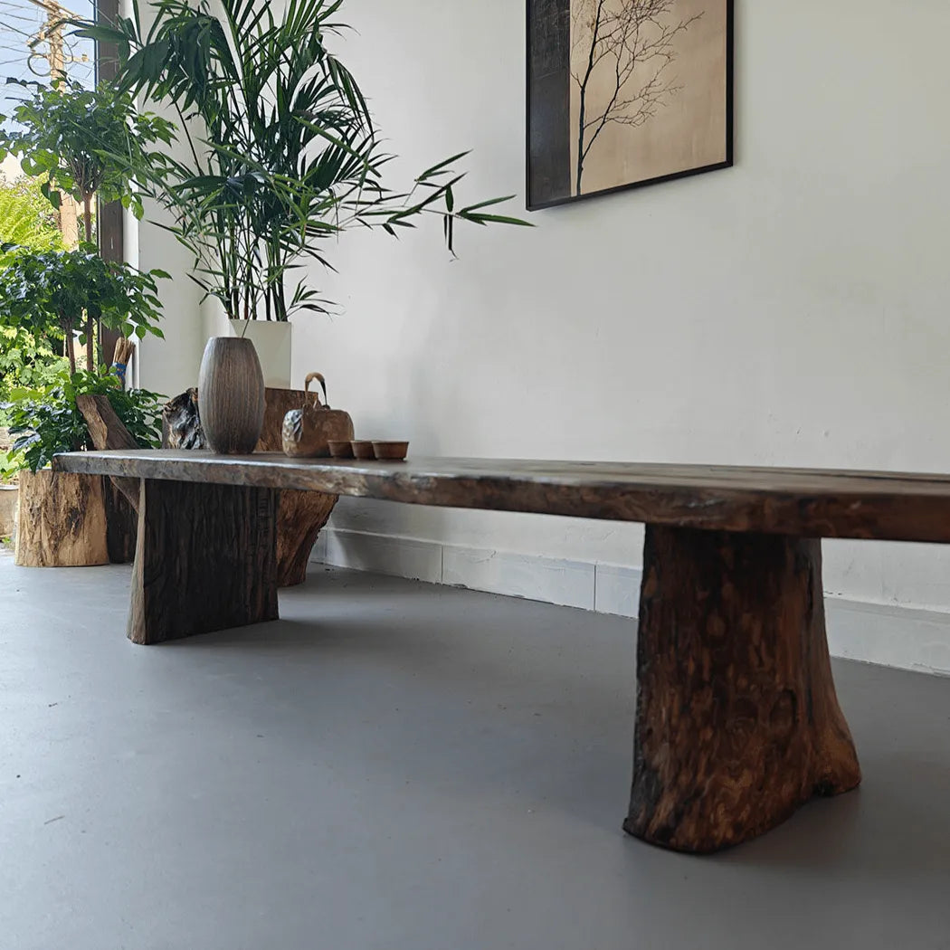 Wabi-Sabi Solid Wood Entryway Bench with Live Edge and Natural Imperfections