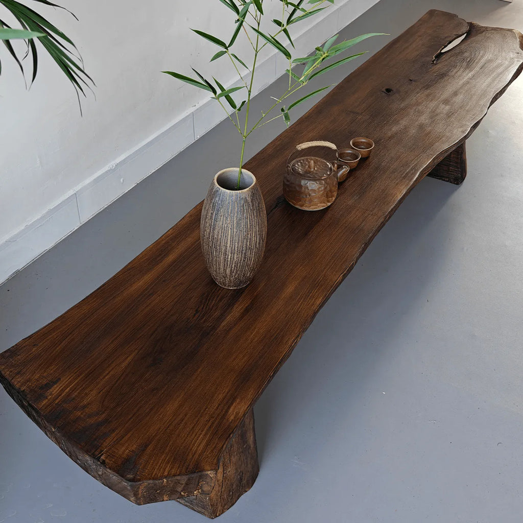 Wabi-Sabi Solid Wood Entryway Bench with Live Edge and Natural Imperfections