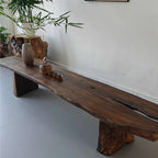 Wabi-Sabi Solid Wood Entryway Bench with Live Edge and Natural Imperfections