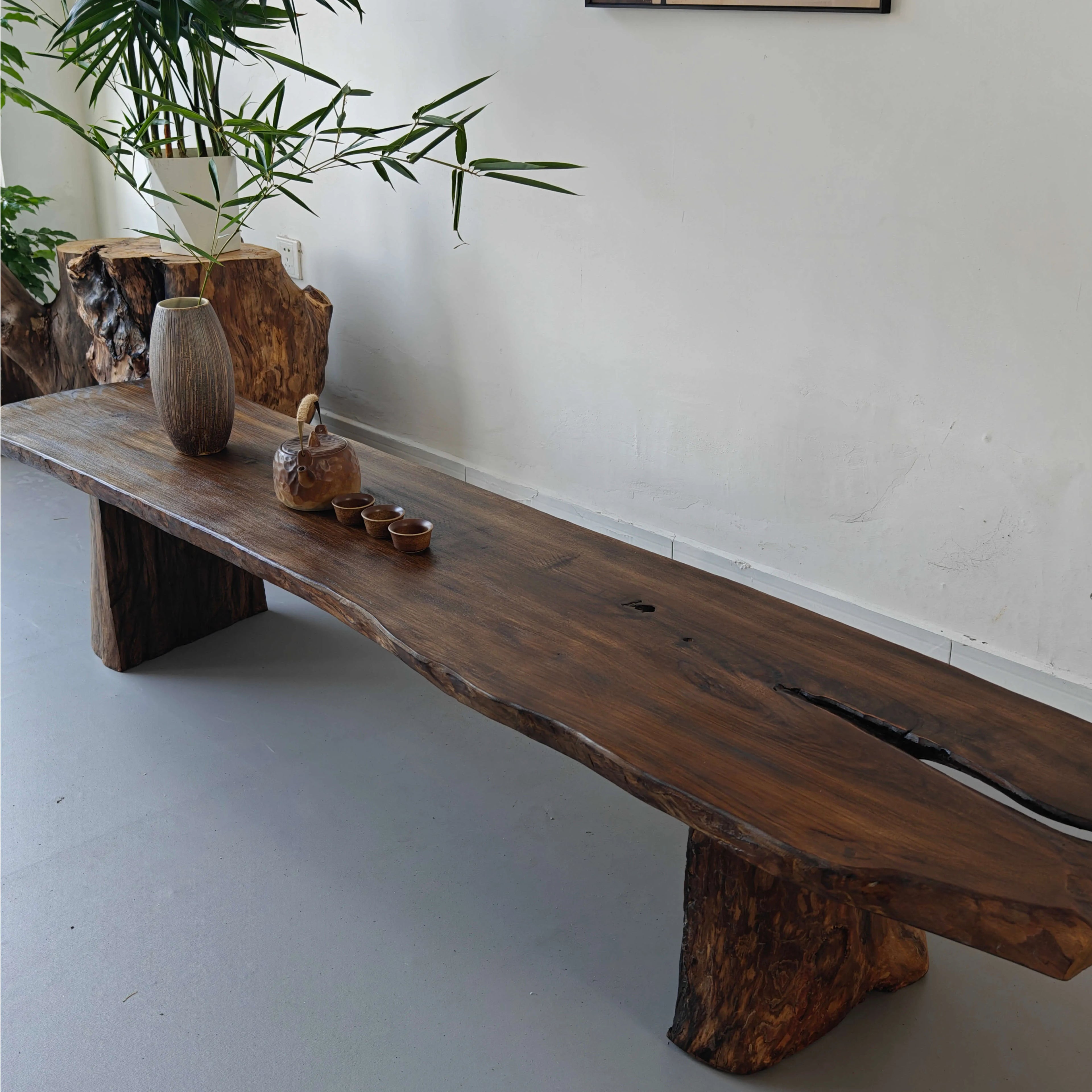 Wabi-Sabi Solid Wood Entryway Bench with Live Edge and Natural Imperfections