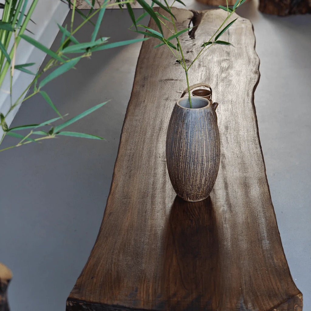 Wabi-Sabi Solid Wood Entryway Bench with Live Edge and Natural Imperfections