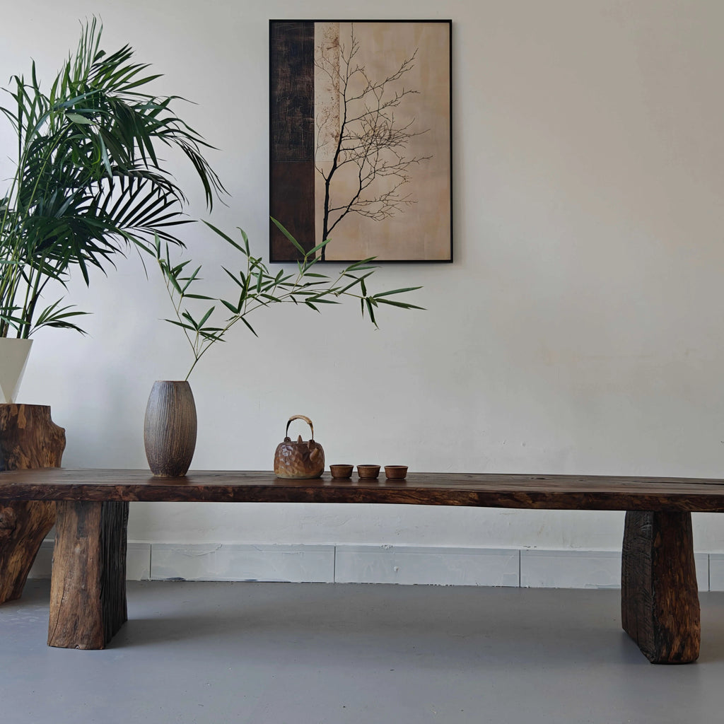 Wabi-Sabi Solid Wood Entryway Bench with Live Edge and Natural Imperfections
