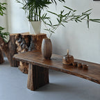 Wabi-Sabi Solid Wood Entryway Bench with Live Edge and Natural Imperfections