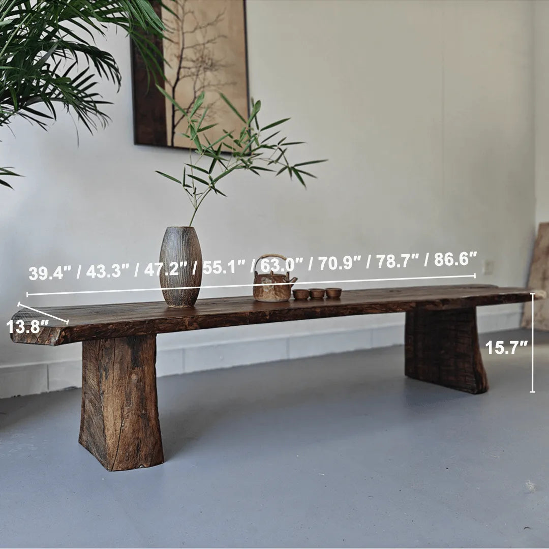 Wabi-Sabi Solid Wood Entryway Bench with Live Edge and Natural Imperfections Dimensions