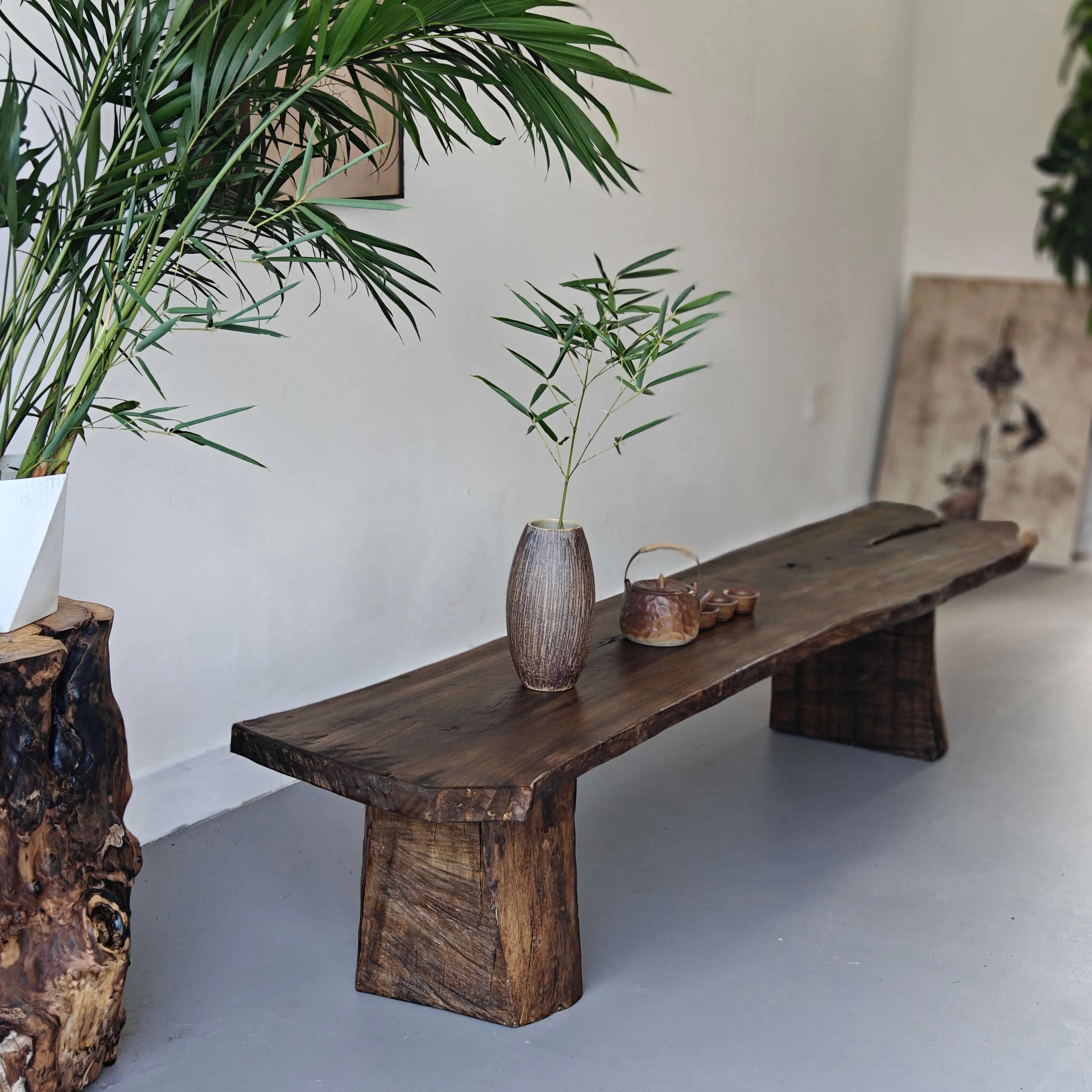 Wabi-Sabi Solid Wood Entryway Bench with Live Edge and Natural Imperfections Main Product Image
