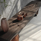 Wabi-Sabi Solid Wood Entryway Bench with Natural Bark Edges