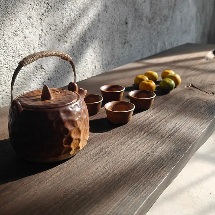 Wabi-Sabi Solid Wood Entryway Bench with Natural Bark Edges