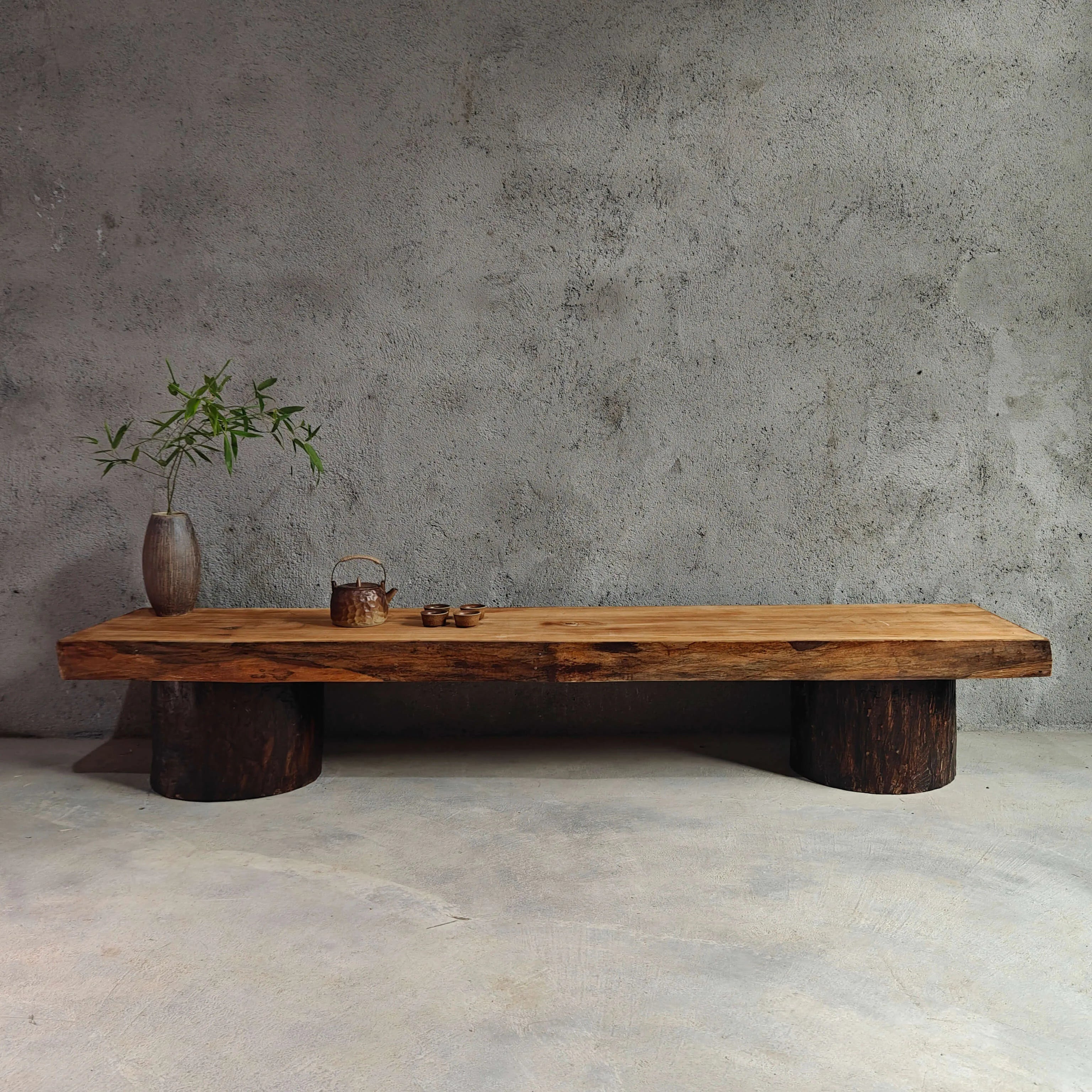 Wabi-Sabi Solid Wood Entryway Bench with Natural Bark Edges