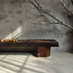 Wabi-Sabi Solid Wood Entryway Bench with Natural Bark Edges