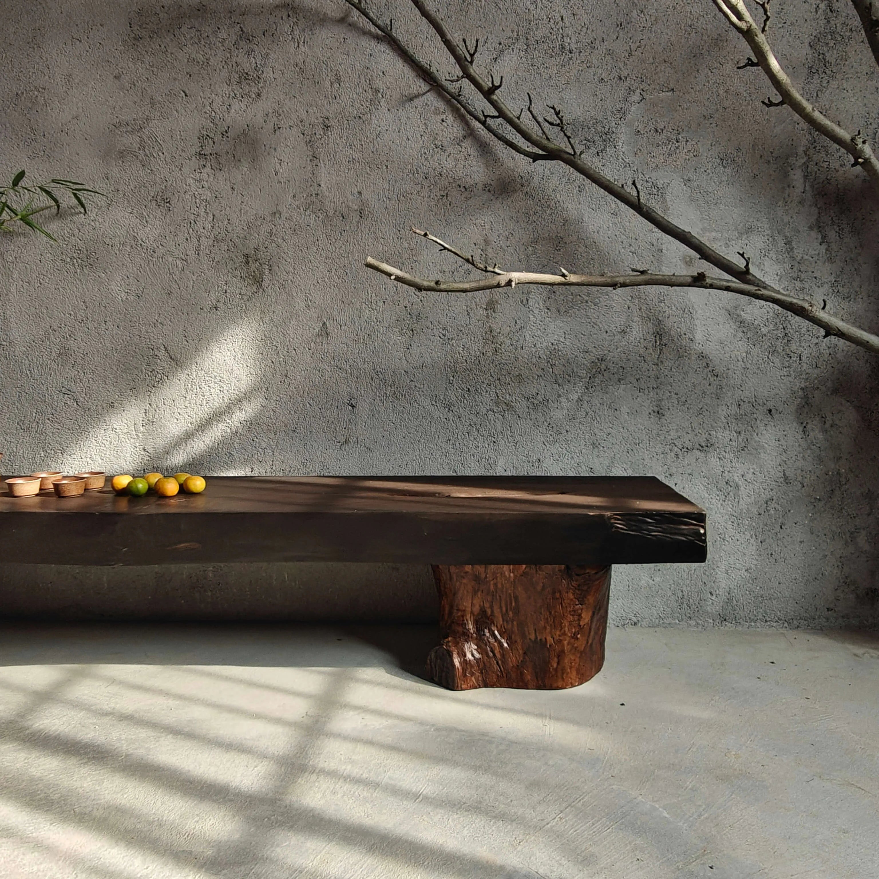 Wabi-Sabi Solid Wood Entryway Bench with Natural Bark Edges