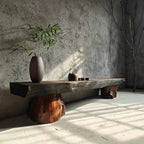 Wabi-Sabi Solid Wood Entryway Bench with Natural Bark Edges