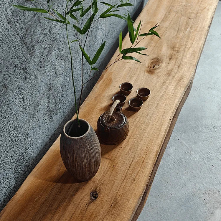 Wabi-Sabi Solid Wood Entryway Bench with Natural Bark Edges