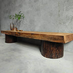 Wabi-Sabi Solid Wood Entryway Bench with Natural Bark Edges