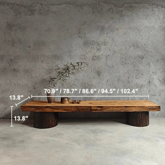 Wabi-Sabi Solid Wood Entryway Bench with Natural Bark Edges Dimensions