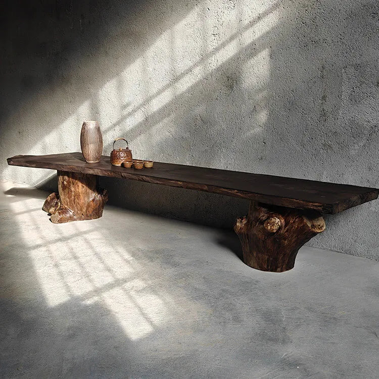 Wabi-Sabi Solid Wood Entryway Bench with Organic Tree Root Base