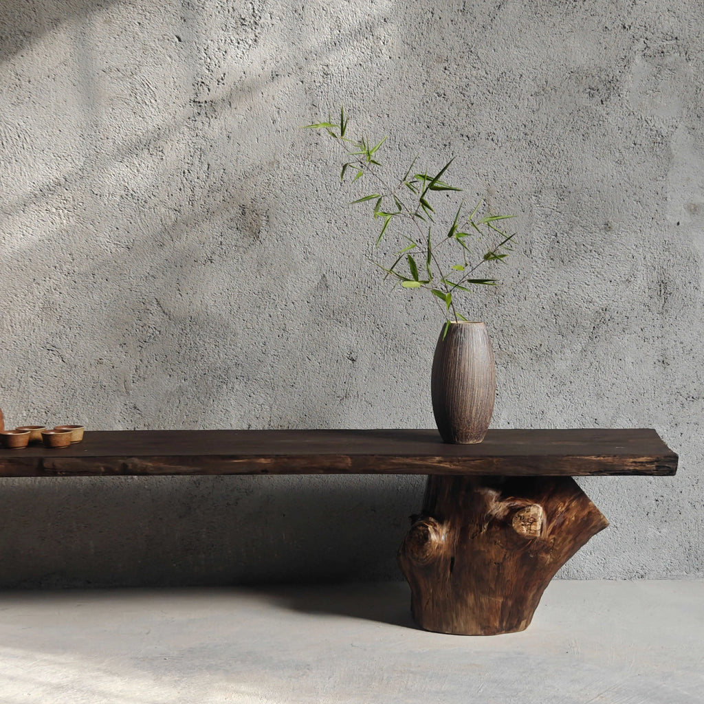 Wabi-Sabi Solid Wood Entryway Bench with Organic Tree Root Base