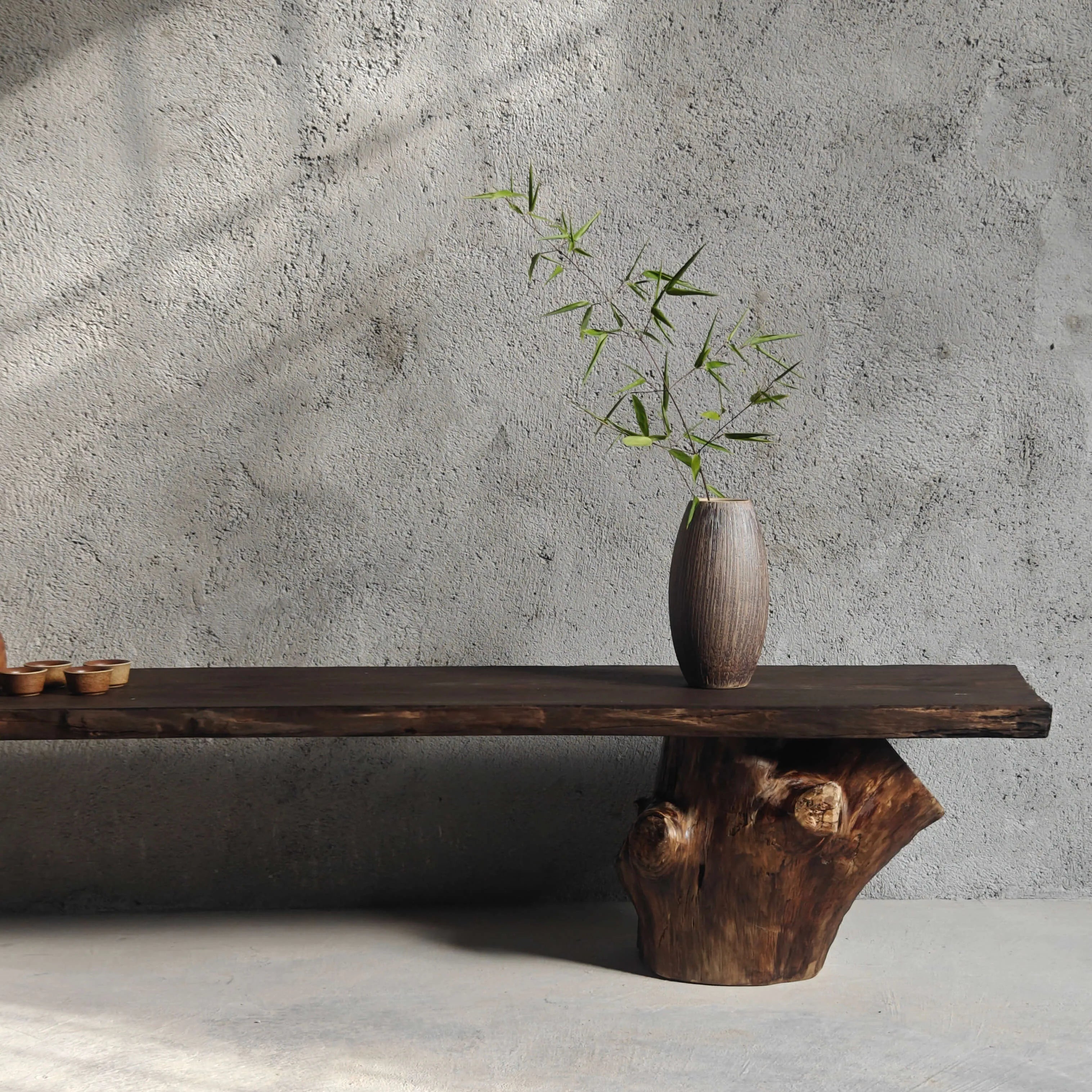 Wabi-Sabi Solid Wood Entryway Bench with Organic Tree Root Base
