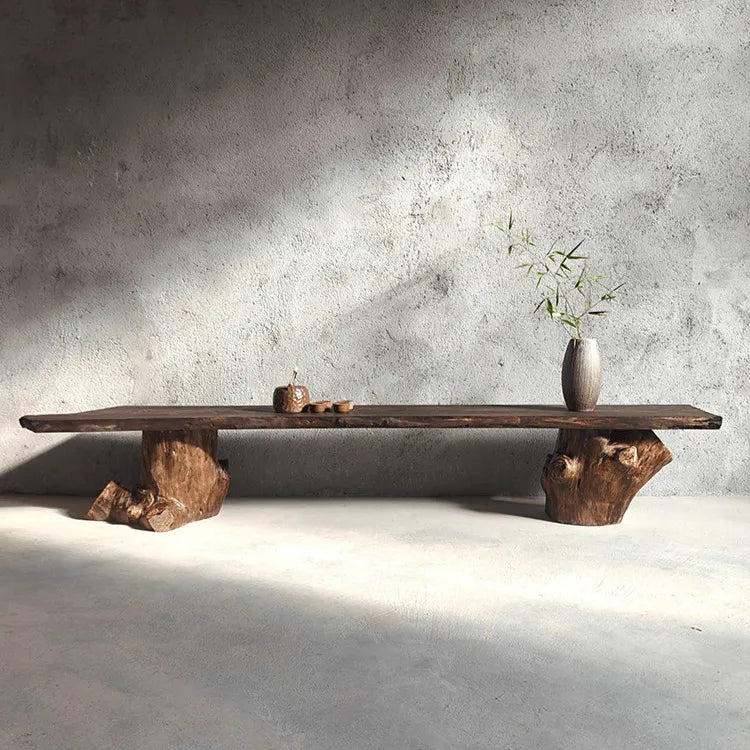 Wabi-Sabi Solid Wood Entryway Bench with Organic Tree Root Base Imagen secundaria del producto