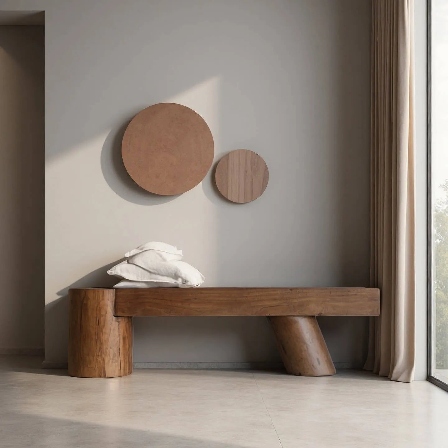 Wabi-Sabi Solid Wood Entryway Bench with Rounded Legs and Tapered Support Imagen secundaria del producto