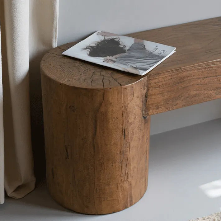 Wabi-Sabi Solid Wood Entryway Bench with Rounded Legs and Tapered Support
