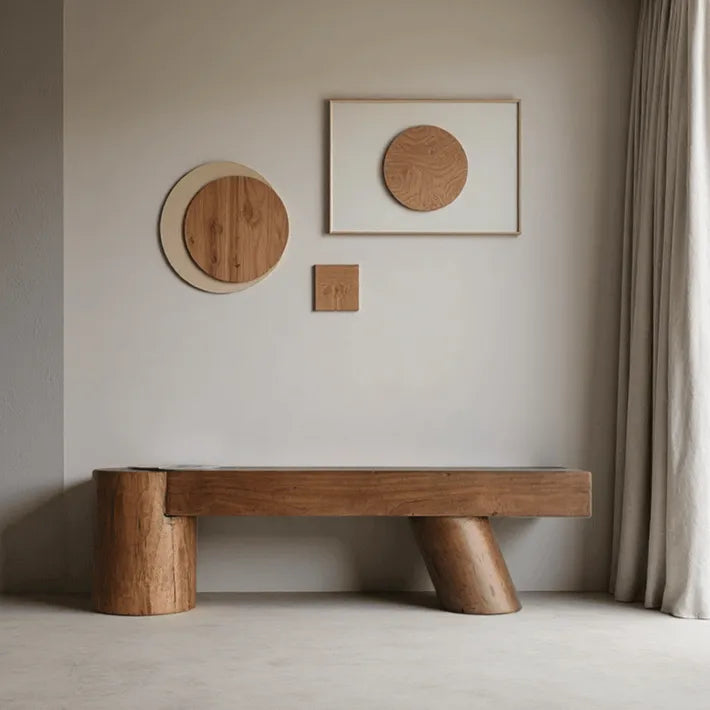 Wabi-Sabi Solid Wood Entryway Bench with Rounded Legs and Tapered Support