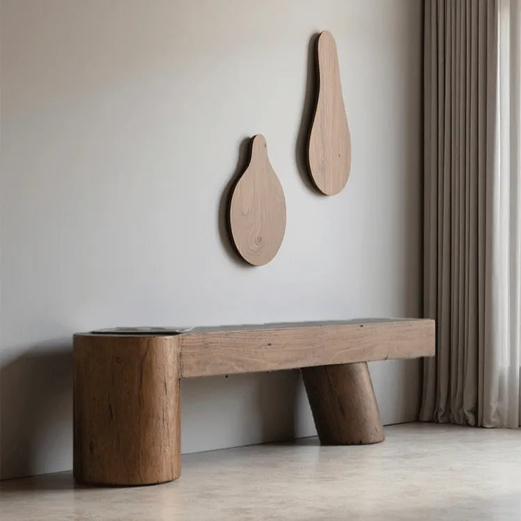 Wabi-Sabi Solid Wood Entryway Bench with Rounded Legs and Tapered Support
