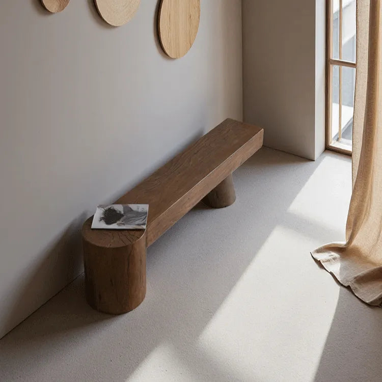 Wabi-Sabi Solid Wood Entryway Bench with Rounded Legs and Tapered Support