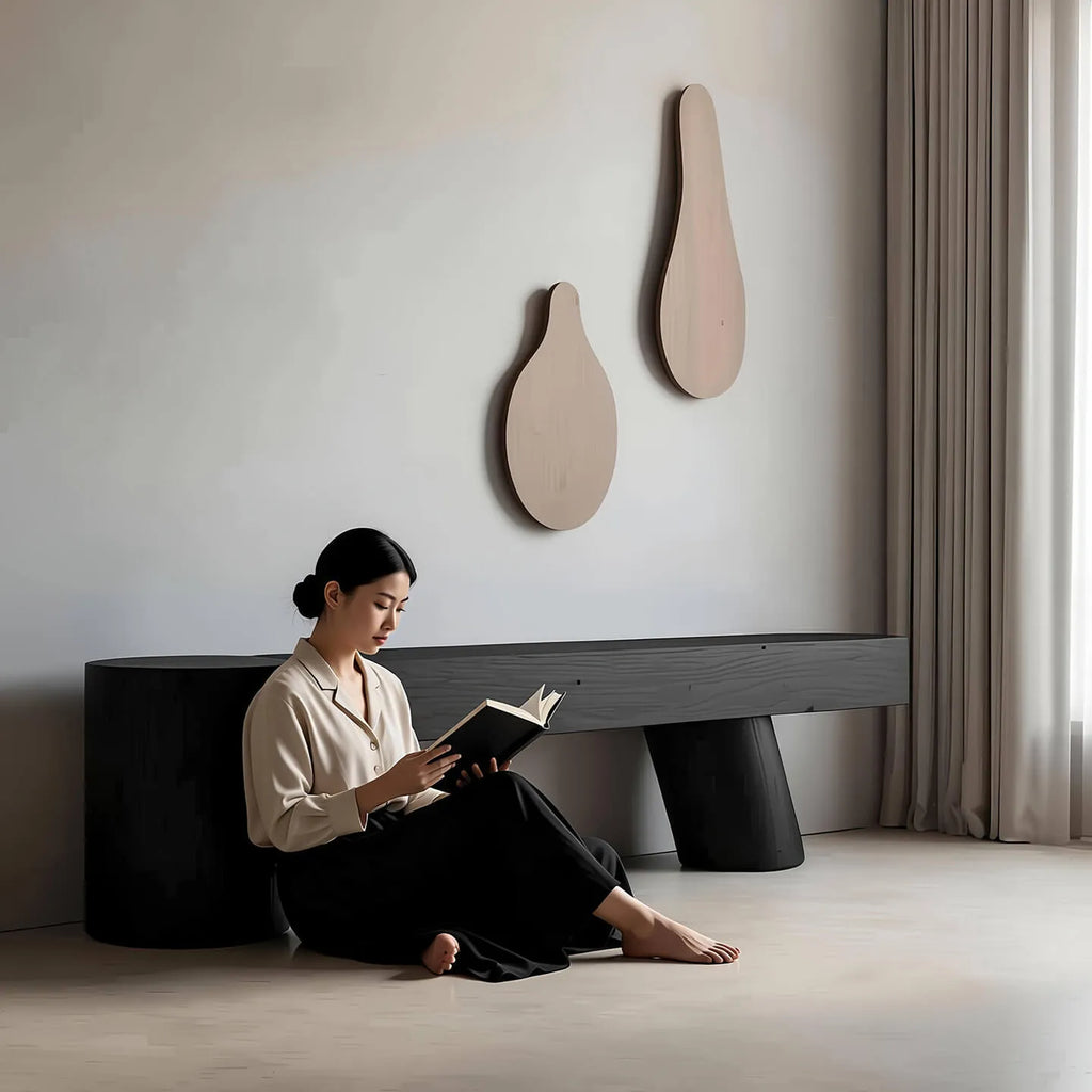 Wabi-Sabi Solid Wood Entryway Bench with Rounded Legs and Tapered Support