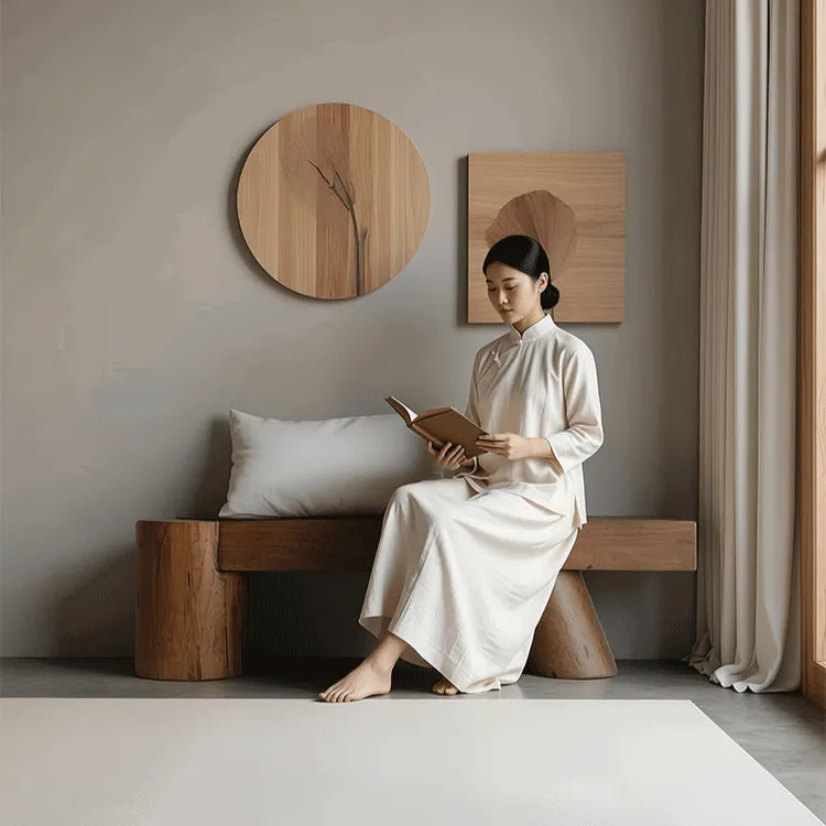 Wabi-Sabi Solid Wood Entryway Bench with Rounded Legs and Tapered Support