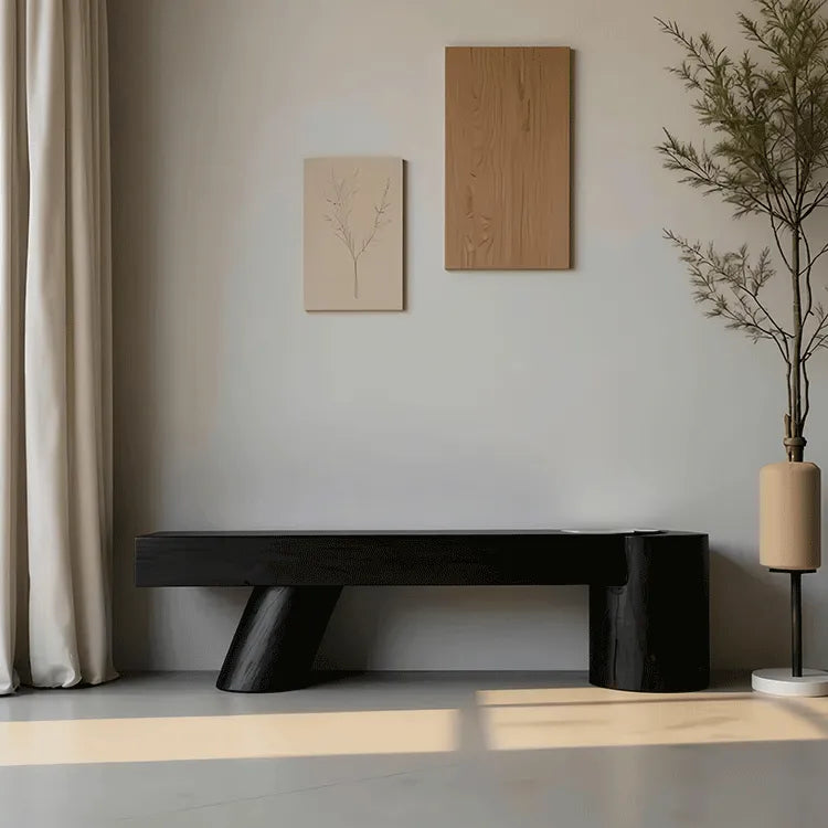 Wabi-Sabi Solid Wood Entryway Bench with Rounded Legs and Tapered Support