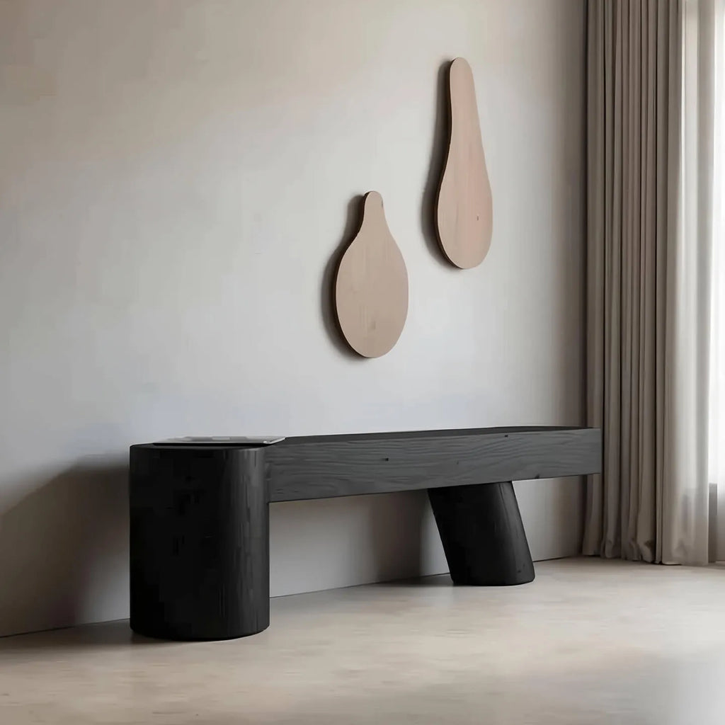 Wabi-Sabi Solid Wood Entryway Bench with Rounded Legs and Tapered Support