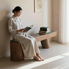 Wabi-Sabi Solid Wood Entryway Bench with Rounded Legs and Tapered Support