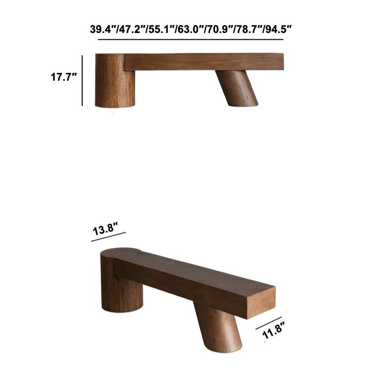 Wabi-Sabi Solid Wood Entryway Bench with Rounded Legs and Tapered Support Dimensions