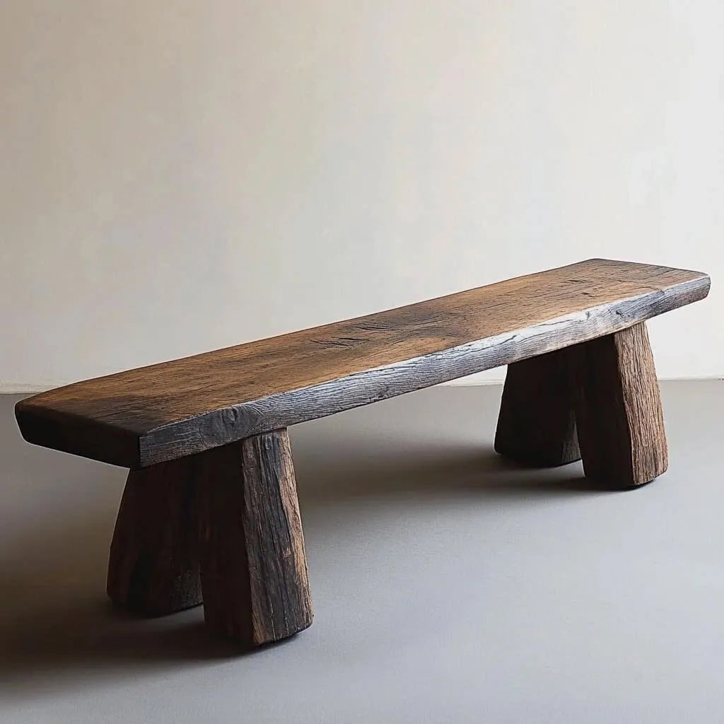 Wabi-Sabi Solid Wood Live-Edge Indoor Bench with Sculptural Stump Legs