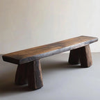 Wabi-Sabi Solid Wood Live-Edge Indoor Bench with Sculptural Stump Legs