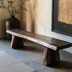 Wabi-Sabi Solid Wood Live-Edge Indoor Bench with Sculptural Stump Legs