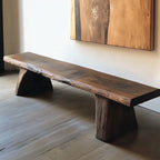 Wabi-Sabi Solid Wood Live-Edge Indoor Bench with Sculptural Stump Legs