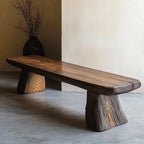 Wabi-Sabi Solid Wood Live-Edge Indoor Bench with Sculptural Stump Legs