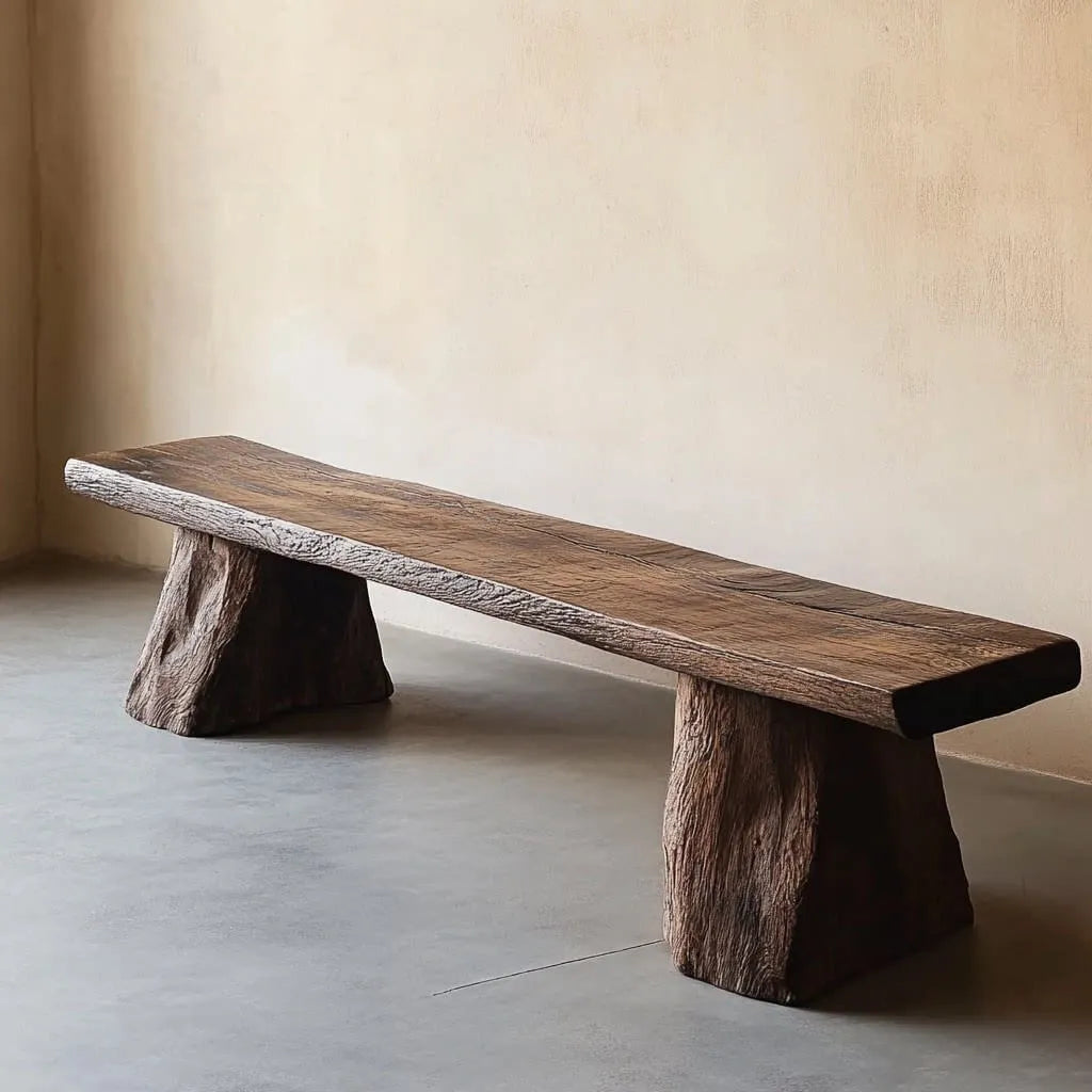 Wabi-Sabi Solid Wood Live-Edge Indoor Bench with Sculptural Stump Legs Secondary image