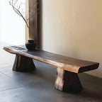Wabi-Sabi Solid Wood Live-Edge Indoor Bench with Sculptural Stump Legs