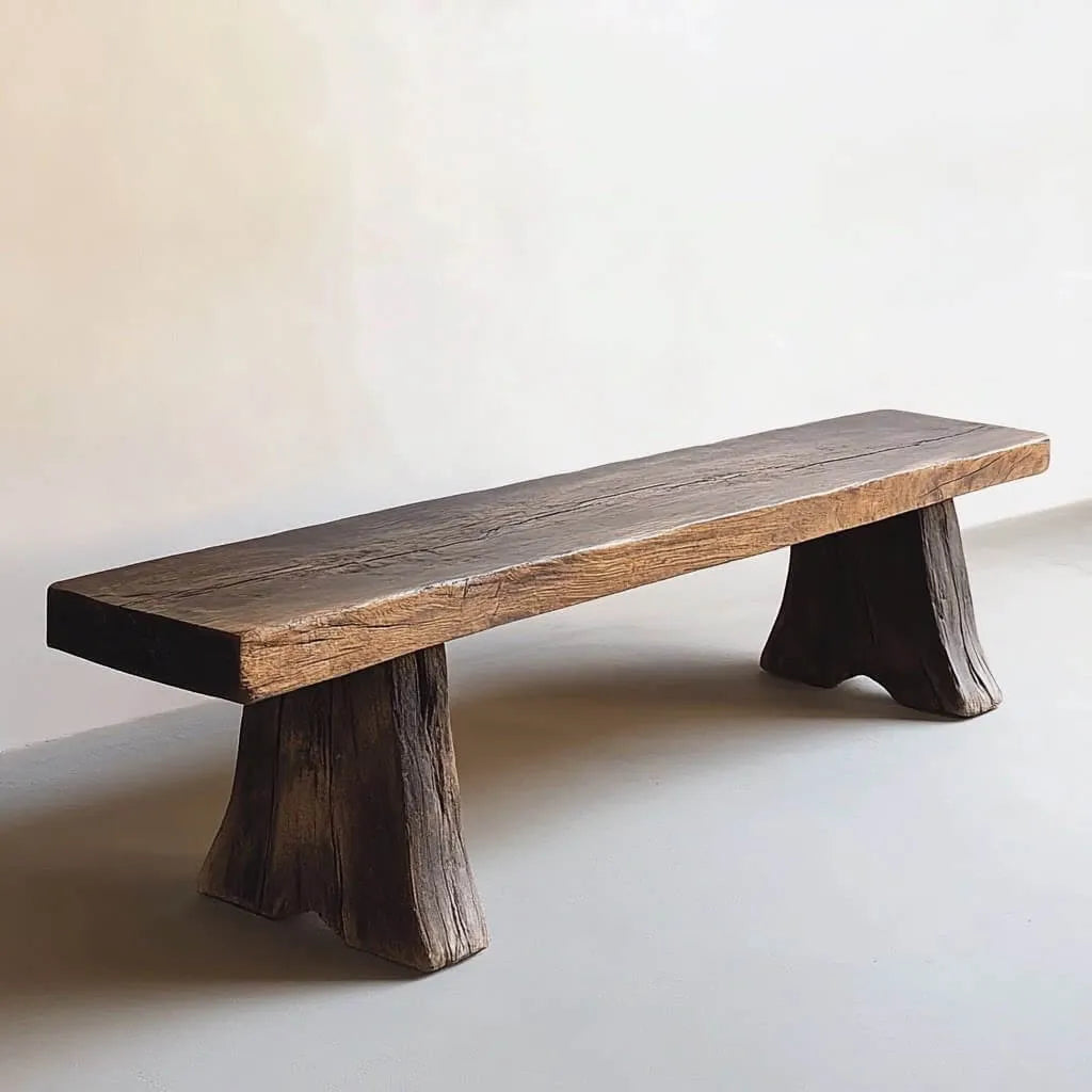 Wabi-Sabi Solid Wood Live-Edge Indoor Bench with Sculptural Stump Legs