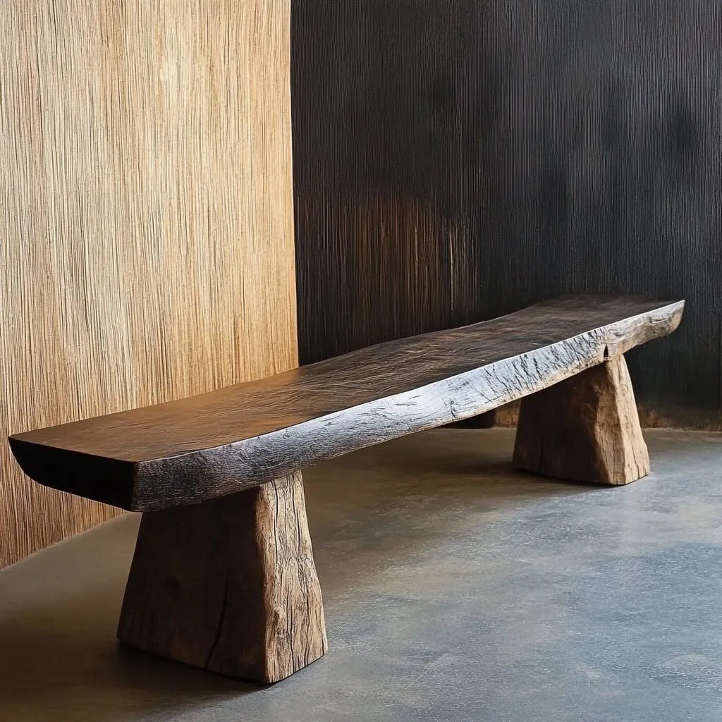 Wabi-Sabi Solid Wood Live-Edge Indoor Bench with Sculptural Stump Legs Main Product Image Main image