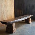 Wabi-Sabi Solid Wood Live-Edge Indoor Bench with Sculptural Stump Legs Main Product Image